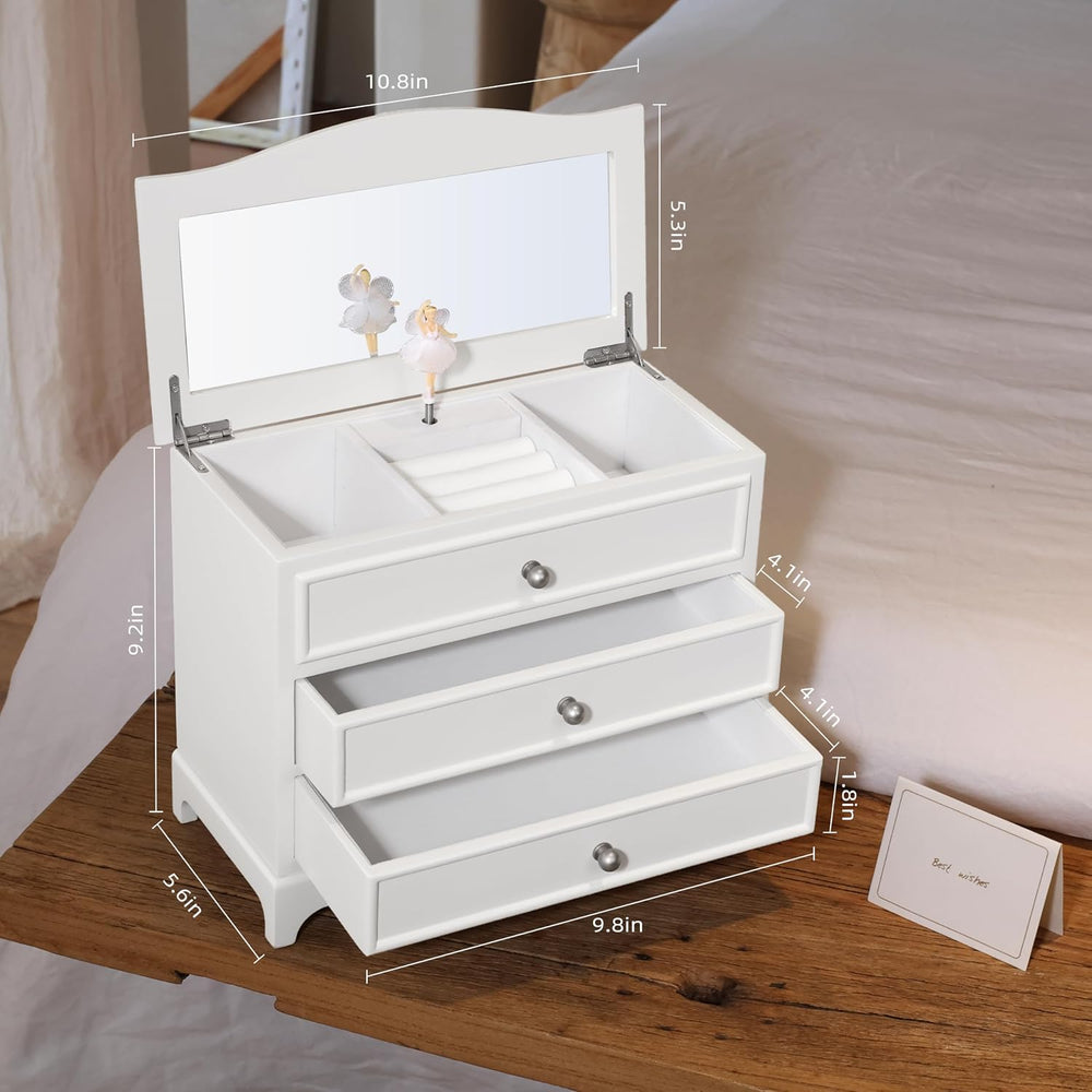 White Ballerina Musical Jewelry Box with Mirror for Girls and Women,Jewelry S...