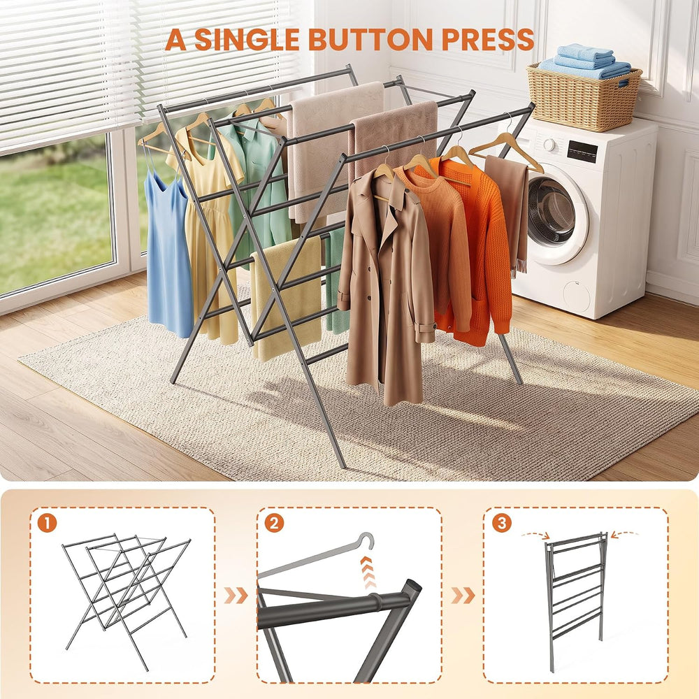 Bigzzia Drying Rack Clothing, Foldable Portable Large 12 Drying Poles