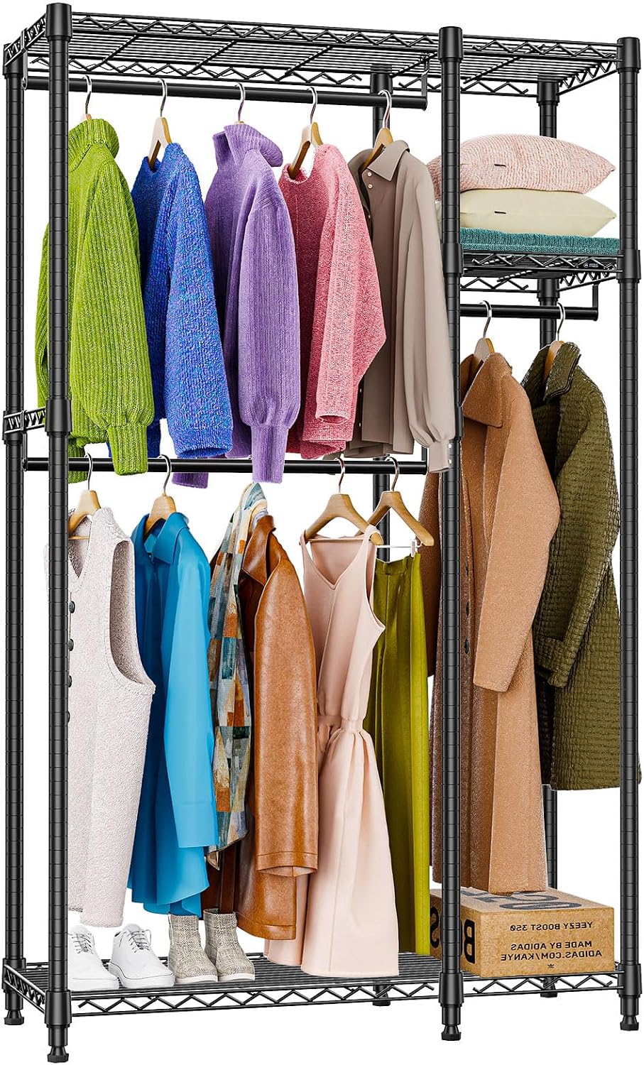 M MZG Heavy Duty Rolling Garment Rack 3 Tiers Adjustable Wire Shelving Clothe...