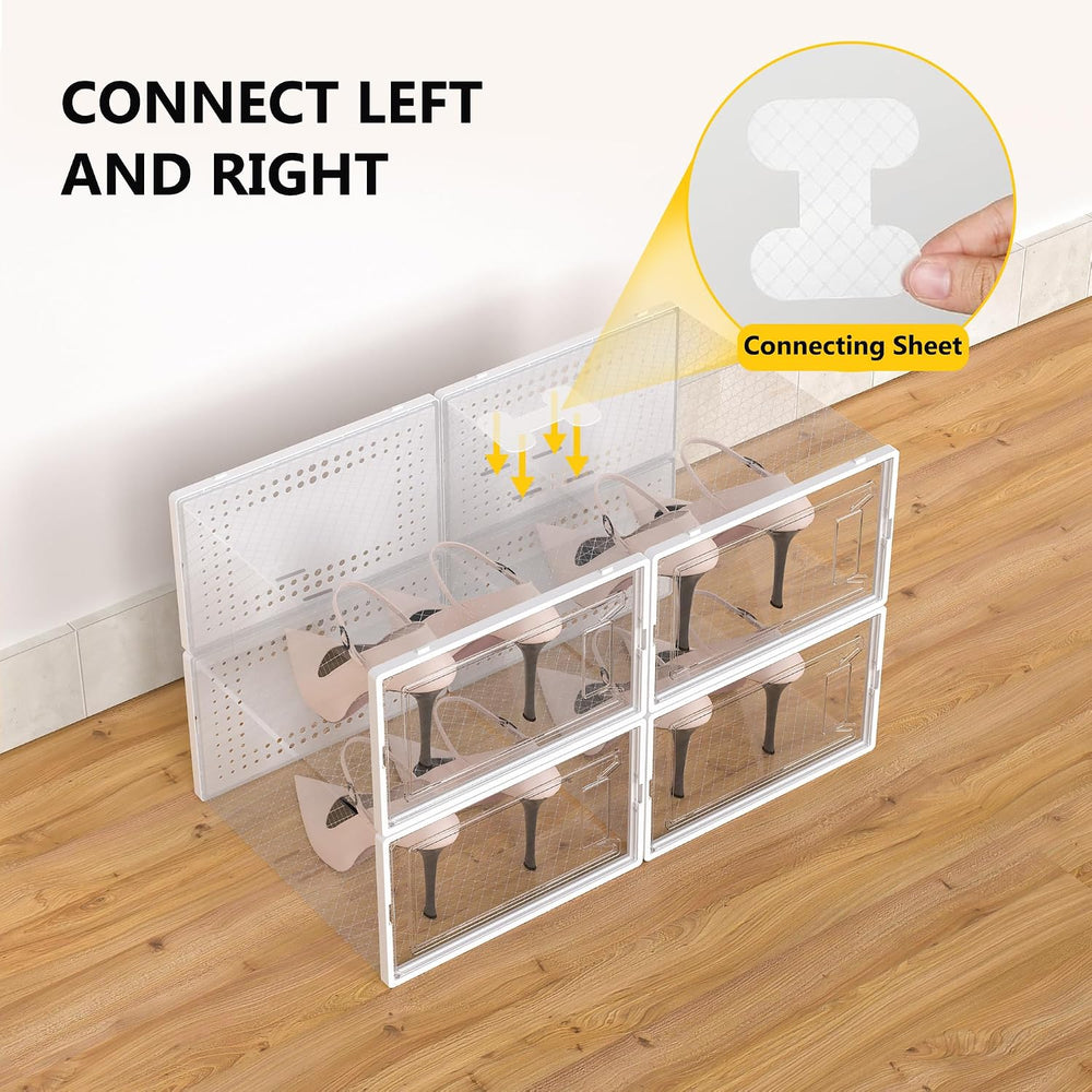 12 Pack XX-Large Stackable Clear Plastic Shoe Storage Box Organizer, White