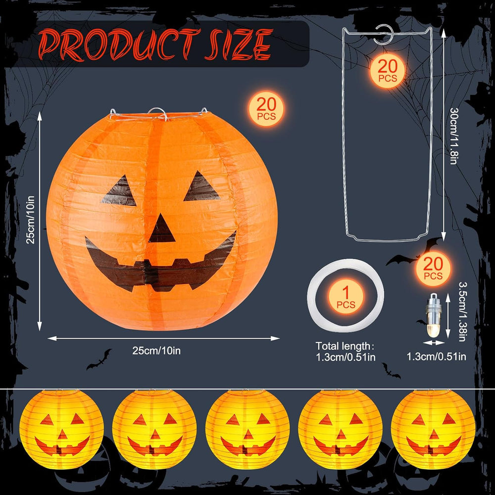 Retisee 20 Pcs 10 Inch Halloween Pumpkin Paper Lanterns Jack O Lantern