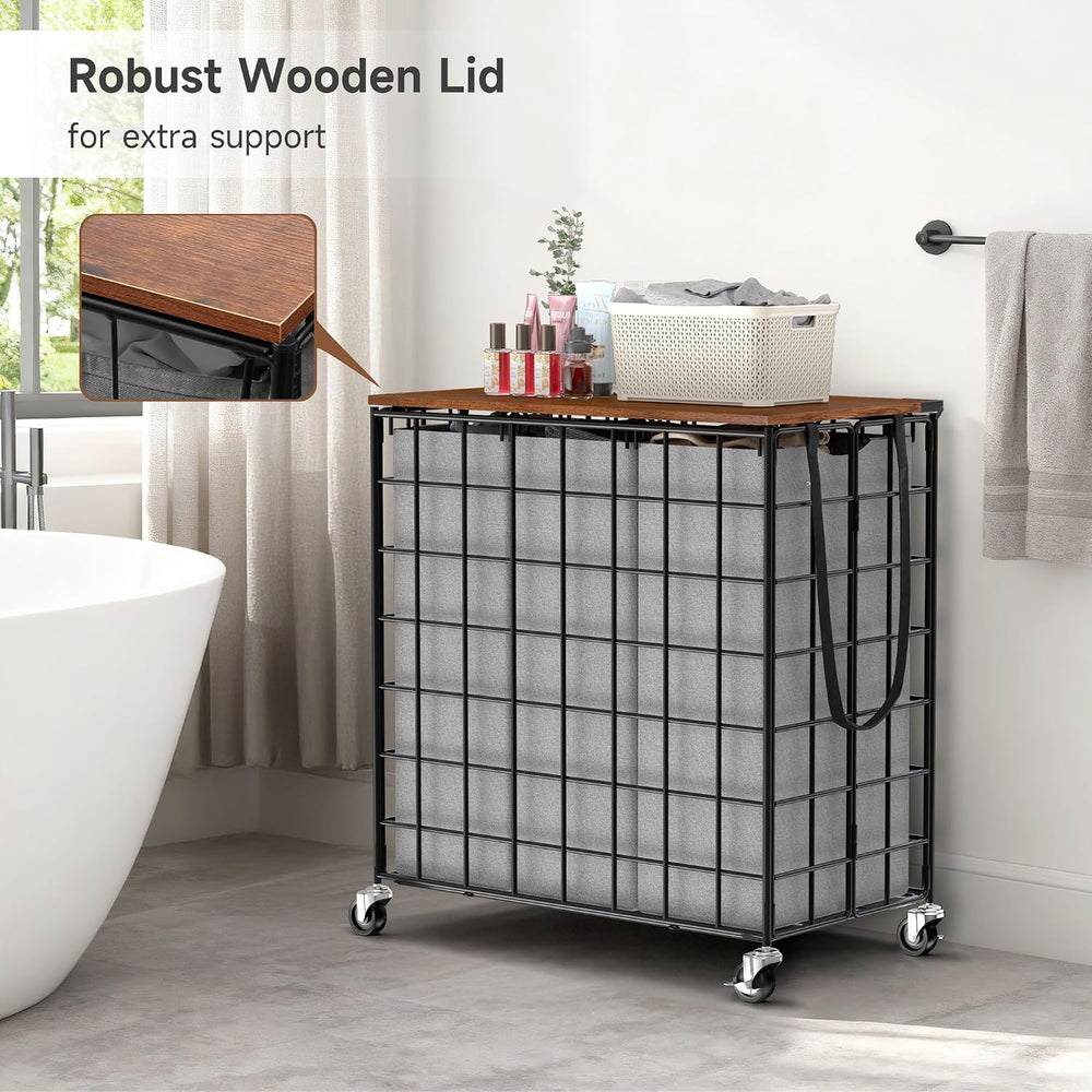 Laundry Basket with Wheels, Heavy Duty Laundry Sorter 3 Sections, 140L (37Gal...