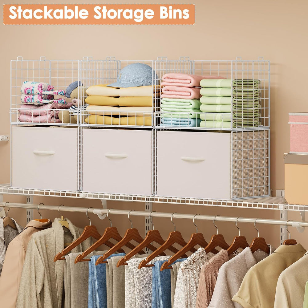 4-Tier Stackable Closet Organizers with 2 Drawers, Foldable Closet Shelf Orga...