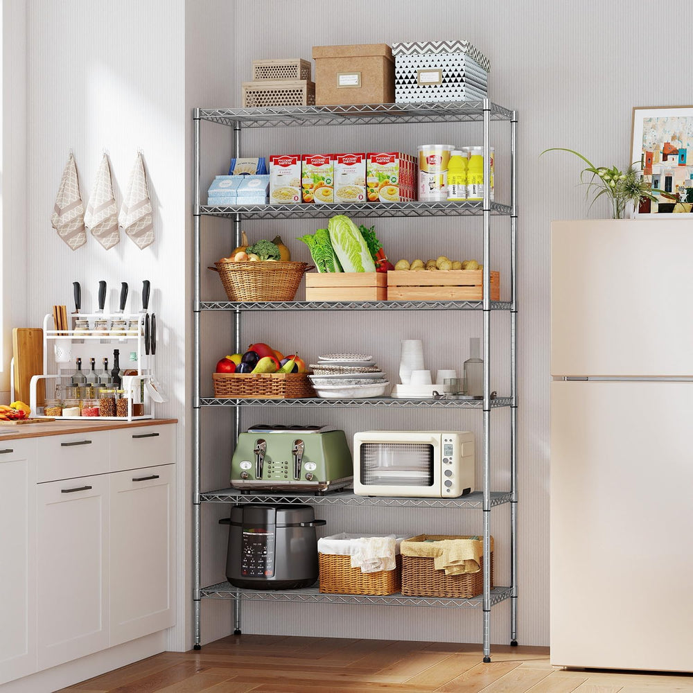 BestOffice | 6-Tier Wire Storage Shelves with Wheels | 18x45x82 | Chrome | Ad...