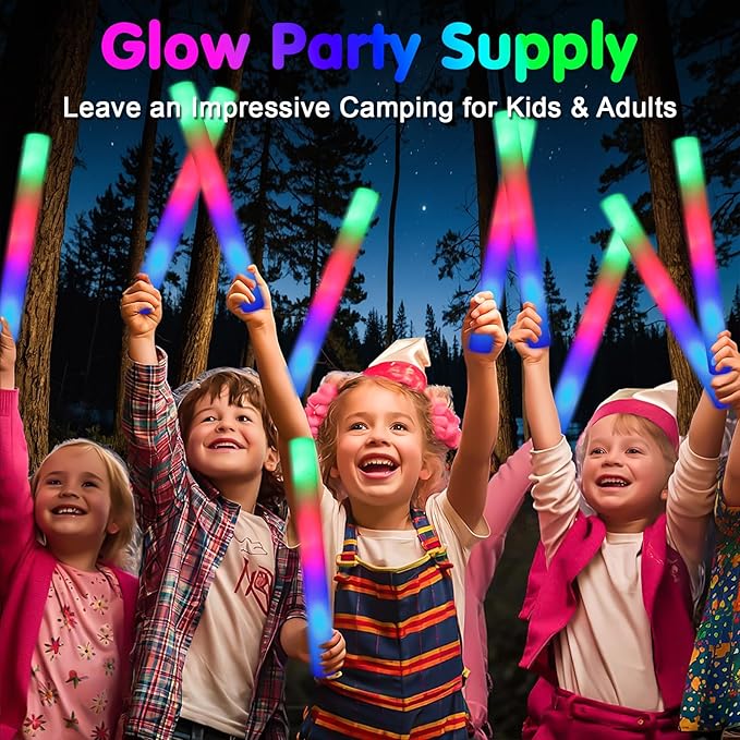 112 PCS Foam Glow Sticks, Foam Light Up Sticks Party Supplies with 3 Mode Col...
