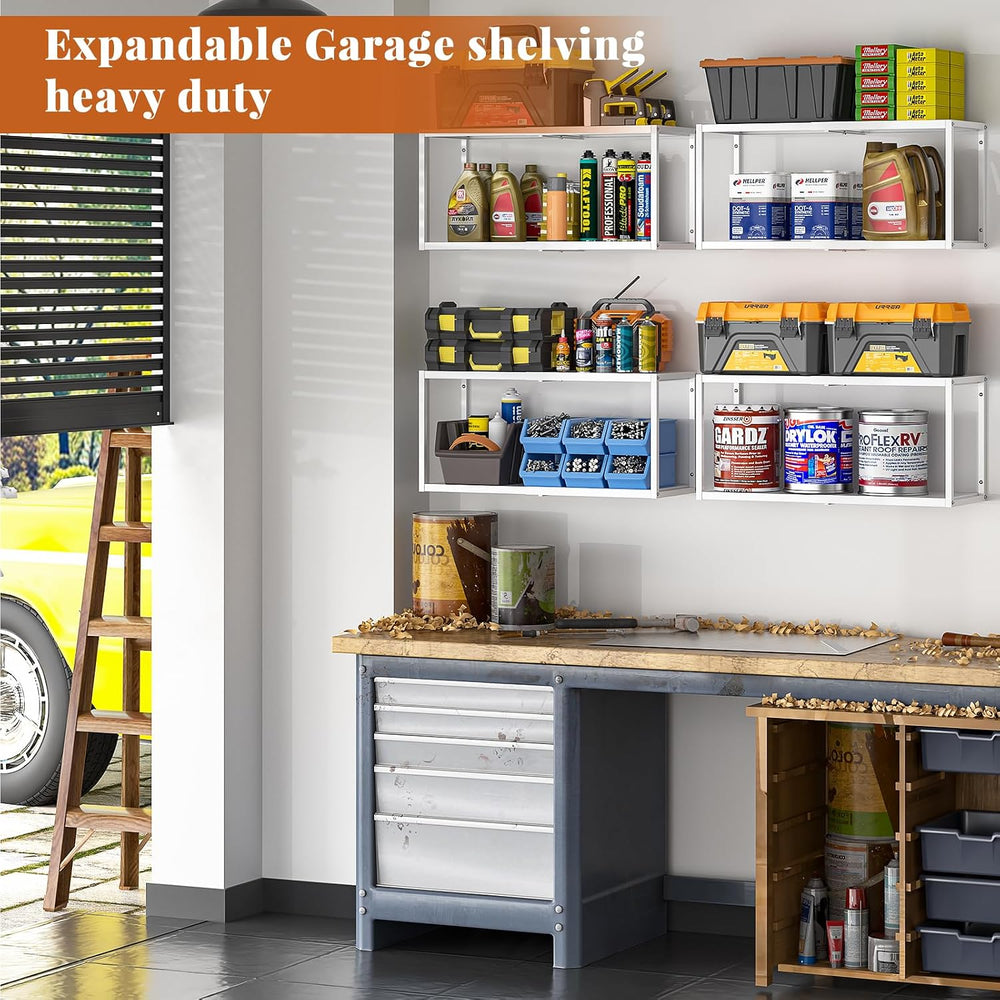 ThreeHio 2 Pack Expandable Garage Shelves Wall Mount, Heavy Duty Garage Wall ...