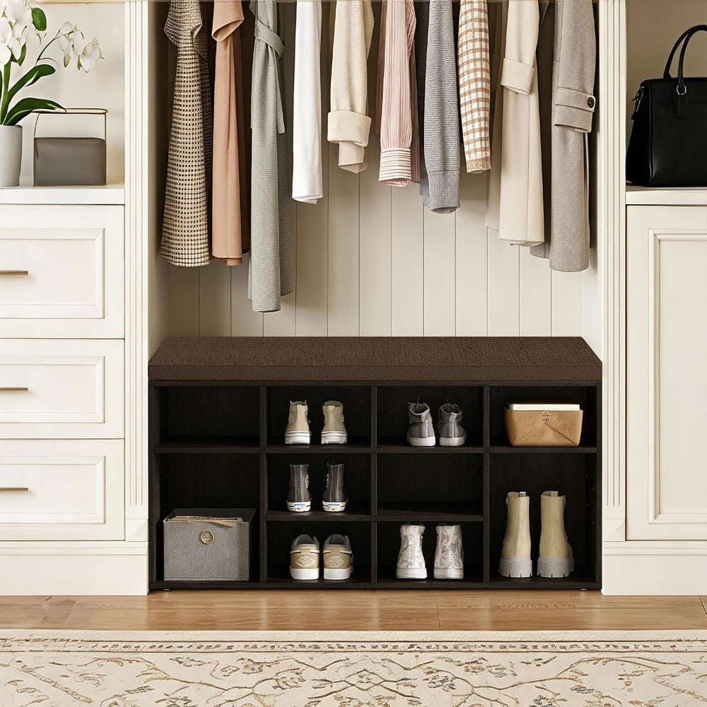 DINZI LVJ Shoe Storage Bench with Cushion, 40.9" Cubby Shoe Rack, 12-Cubby