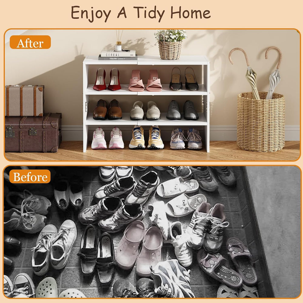 3-Tier Expandable White Shoe Rack Organizer for Closet, Stackable Shoe Racks ...