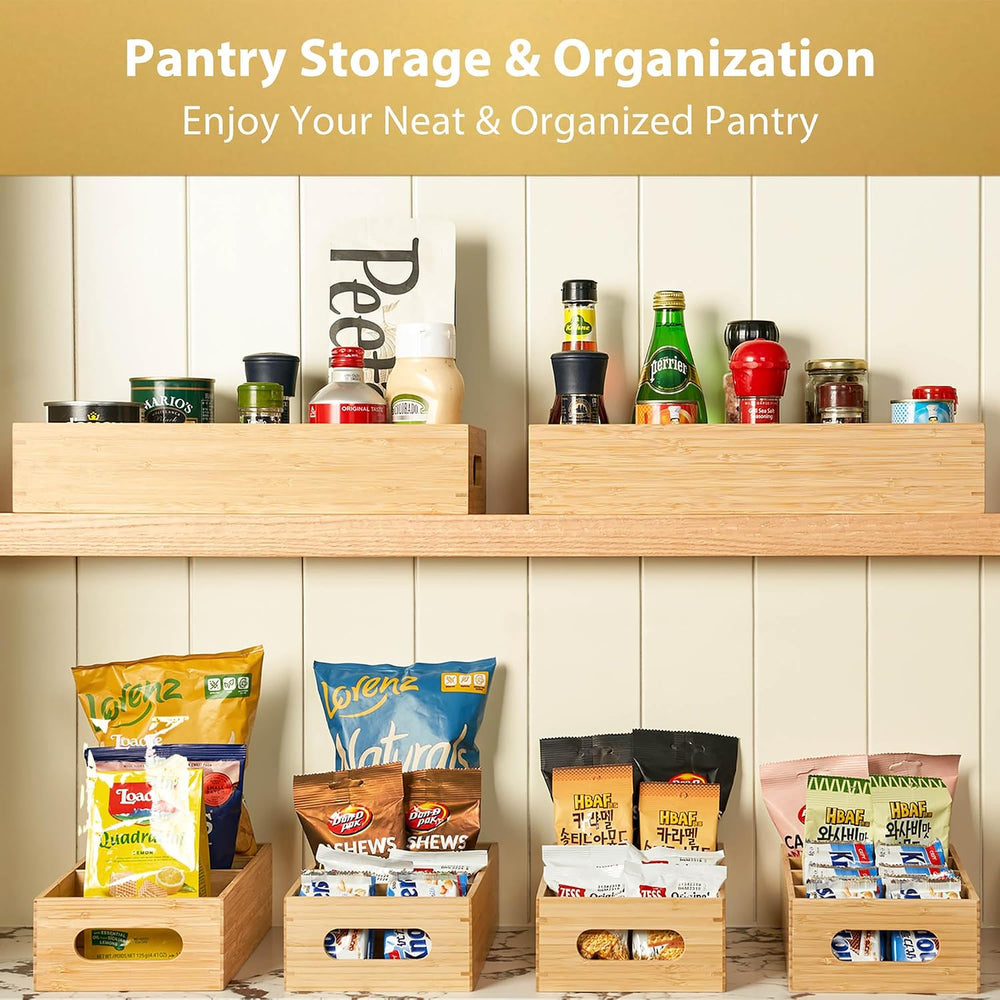 Umilife Large Bamboo Pantry Organizers and Storage Bins with Removable Divide...