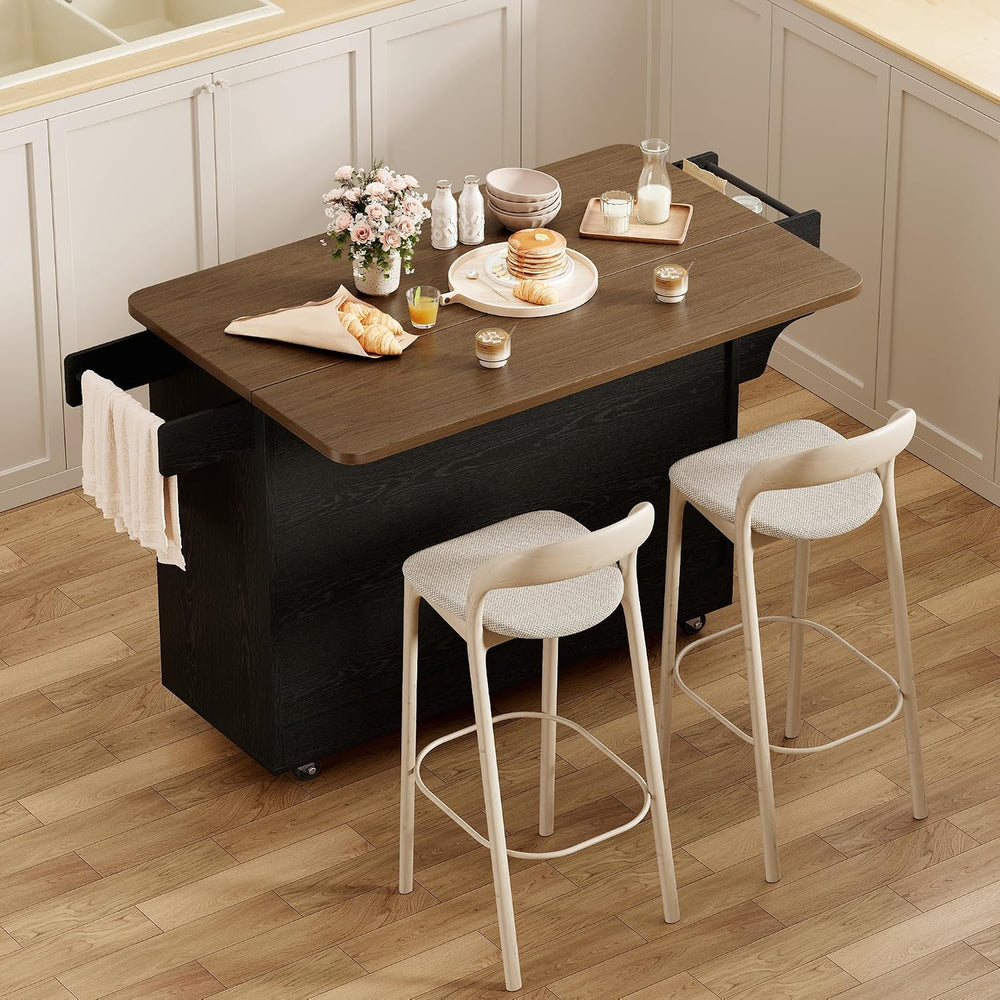 GRUSIGN 41.7" Rolling Kitchen Island Cart with Drop Leaf Storage, Black