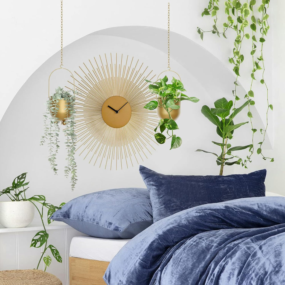 Boho Gold Metal Hanging Planters, Set of 2 with Hooks & Chains - Versatil...