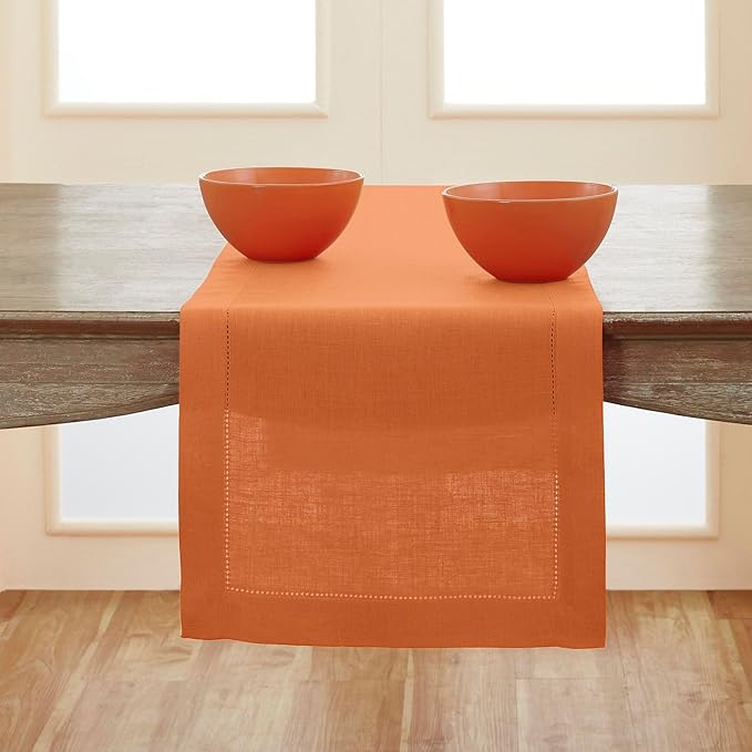 Solino Home Linen Pumpkin Table Runner 72 Inches Long - 100% Pure Linen Hemst...