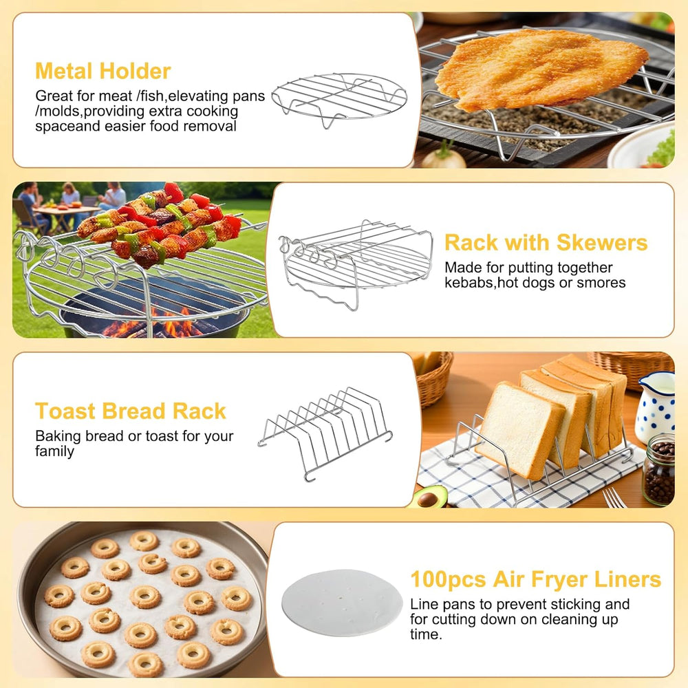 Air Fryer Accessories Kit 12pcs Universal for 4, 4.2, 5, 5.5, 5.8 QT Gowise C...