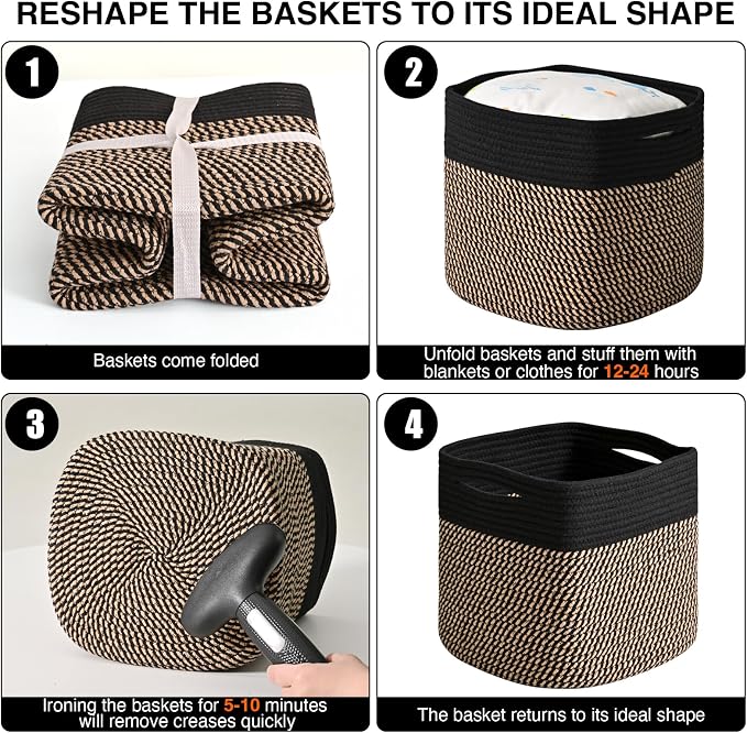 11 Inch Cube Storage Bins, Storage Cube Organizer Bins, Woven Cotton Rope (Pa...