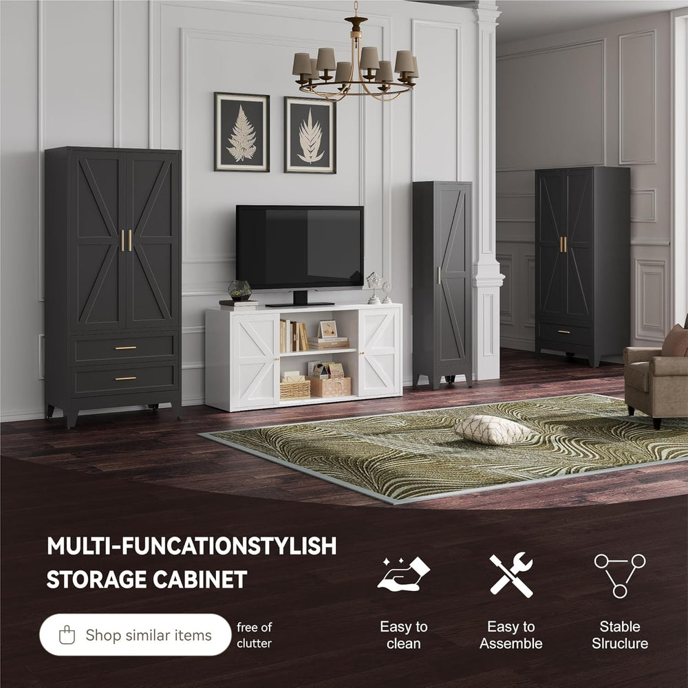 Metal Wardrobe Cabinet with Hanging Rod,71" Armoire Wardrobe Closet with...