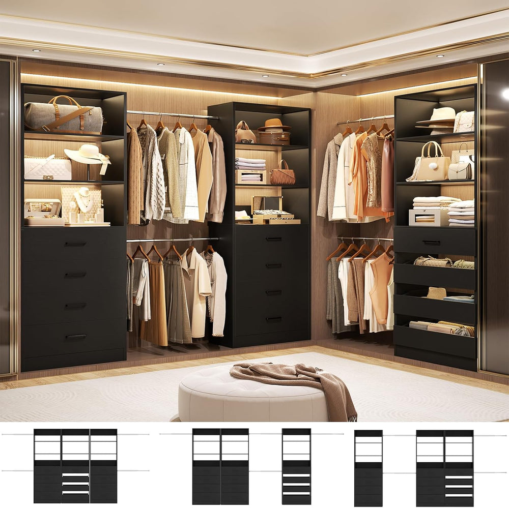 Aheaplus Closet System with 12 Drawers, 8.5-11.5Ft Closet Organizer System