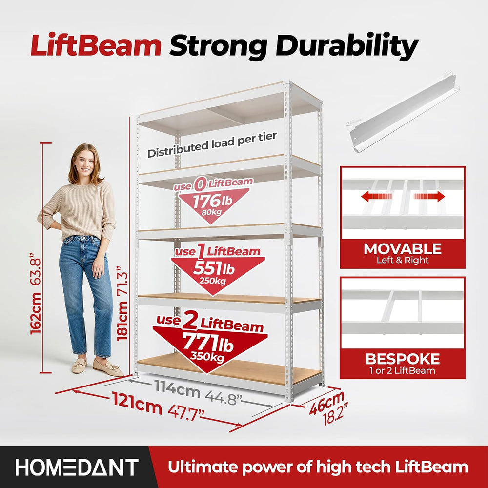 HOMEDANT 47.7" W 5 Tier Heavy Duty Garage Shelving Adjustable Metal Rack...
