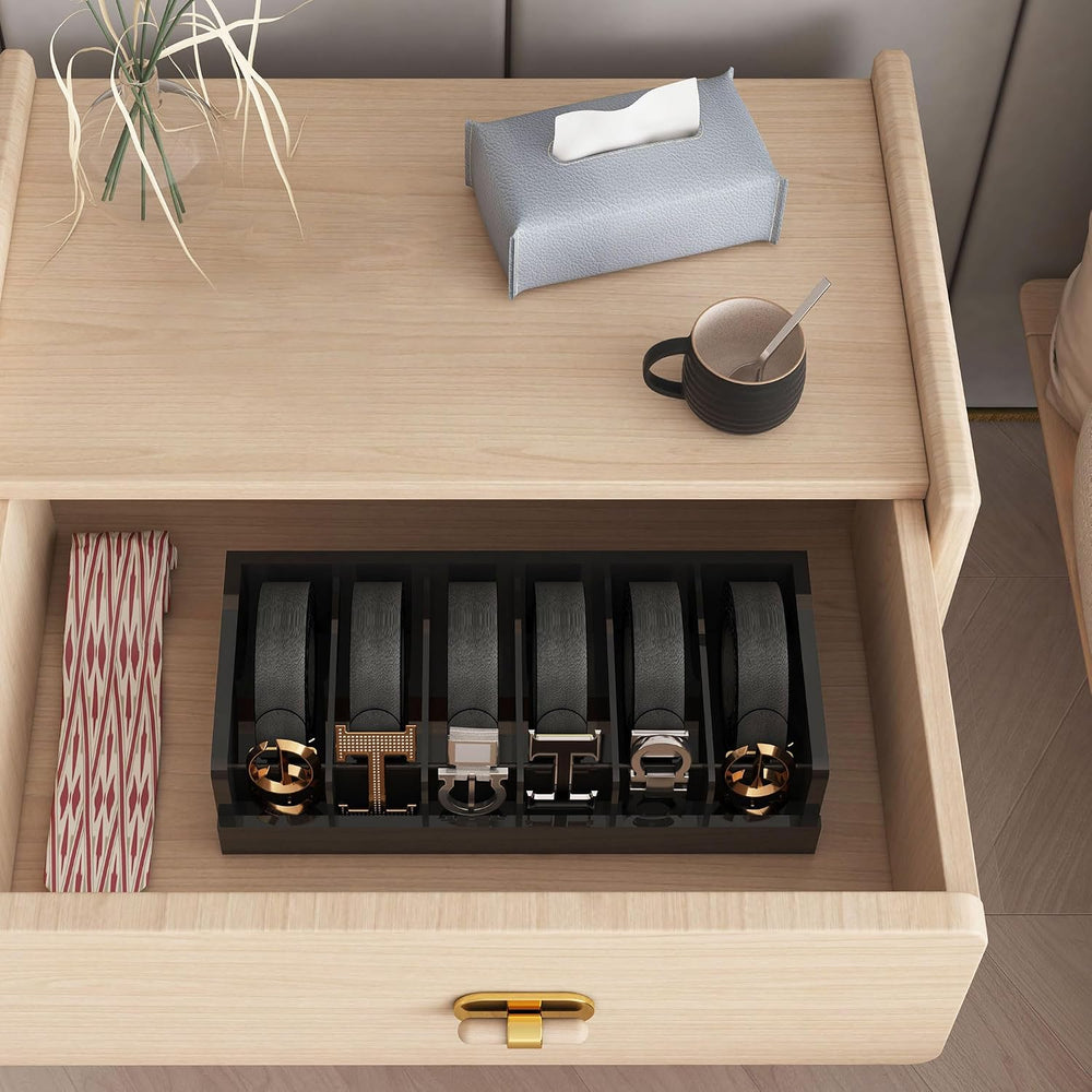Belt Organizer for Closet - 6 Grids Black Bamboo Belt Storage Organizer Racks...