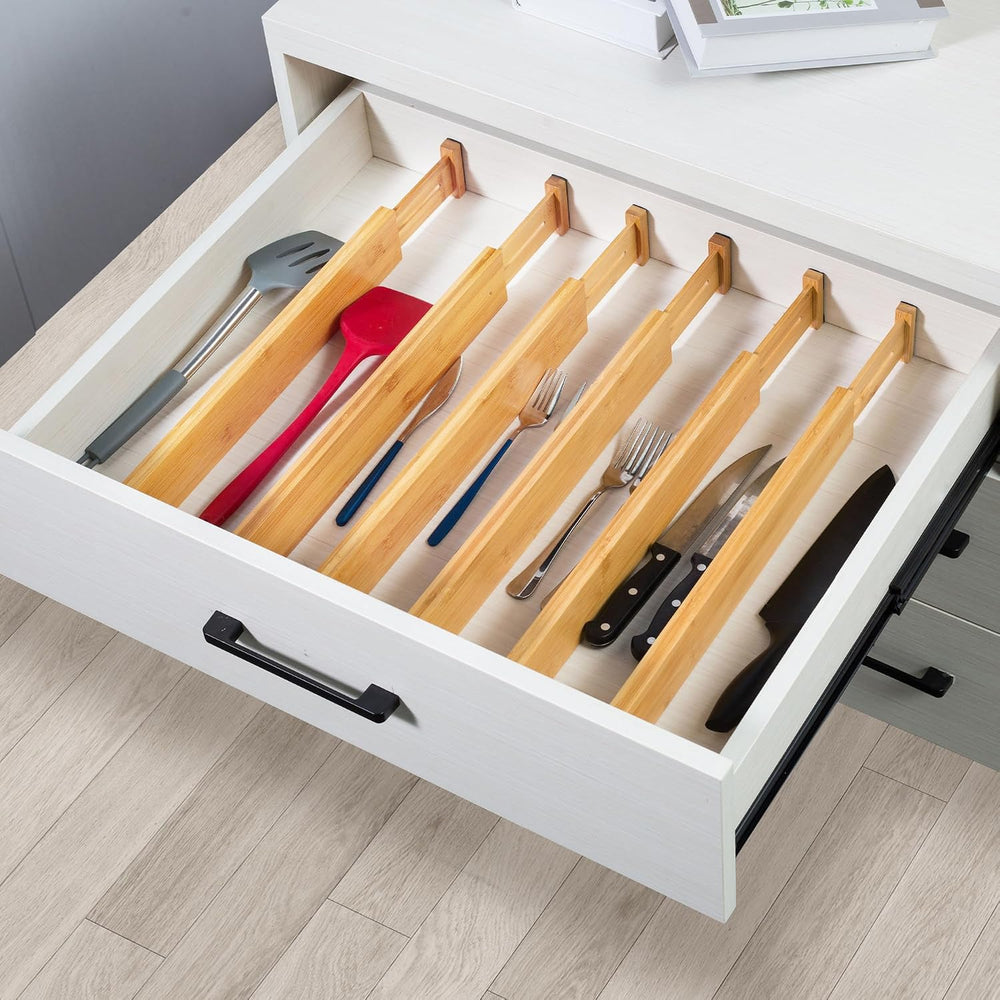 VaeFae 6-Pack Adjustable Bamboo Drawer Dividers, Expandable Drawer Organizer ...