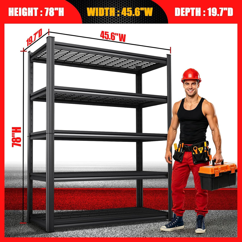 78" H Garage Shelving Heavy Duty Storage Shelves, 5T Adjustable Metal Sh...