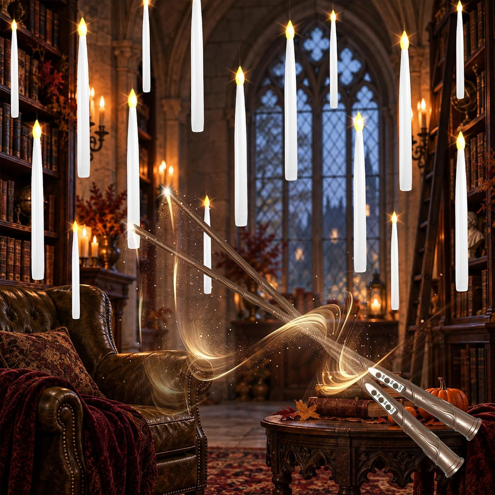 LUSHARBOR Floating Candles with Wand, Halloween Magic Flameless Candles
