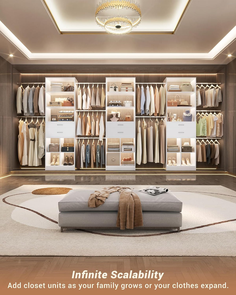 Besiost Small Closet System, 3.2-6.8FT Small Closet Organizer with 2 Wooden D...