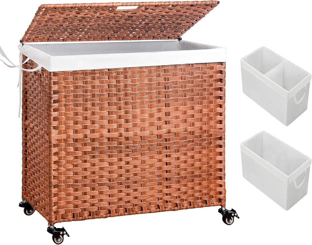 HYCHIKA Laundry Hamper with Lid and Wheels, 42.26 Gallon (160 L) Wicker Laund...