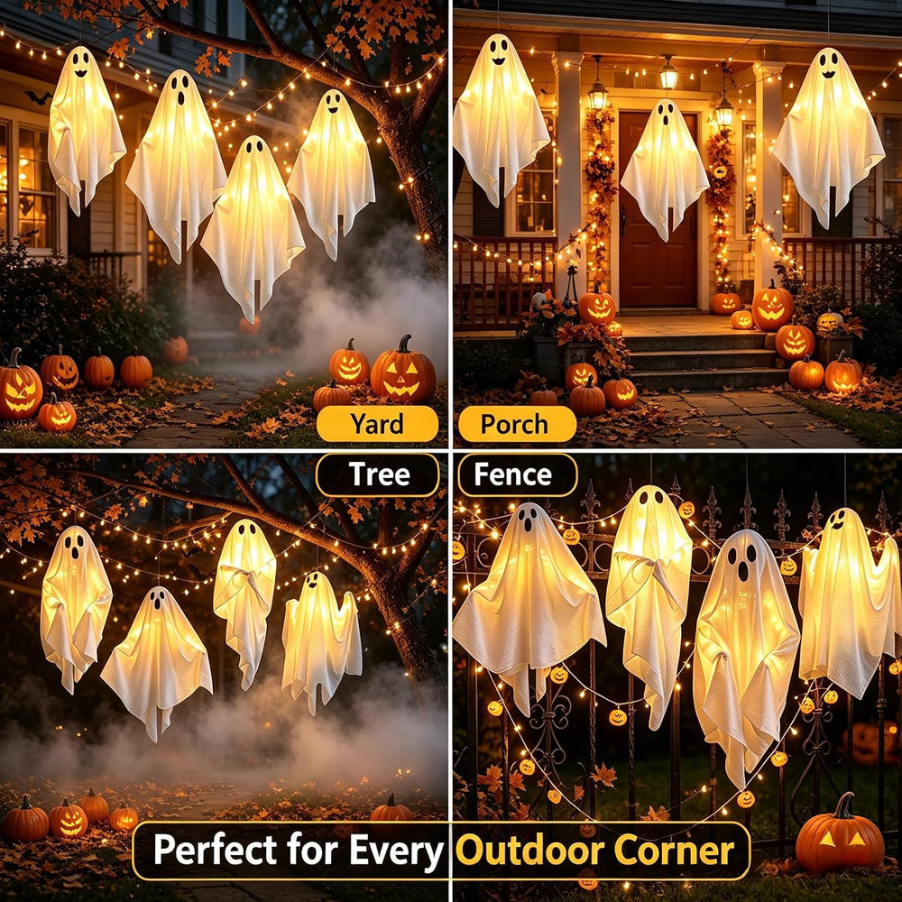 Solar Light Up Swinging Ghost, Halloween Outdoor Decor