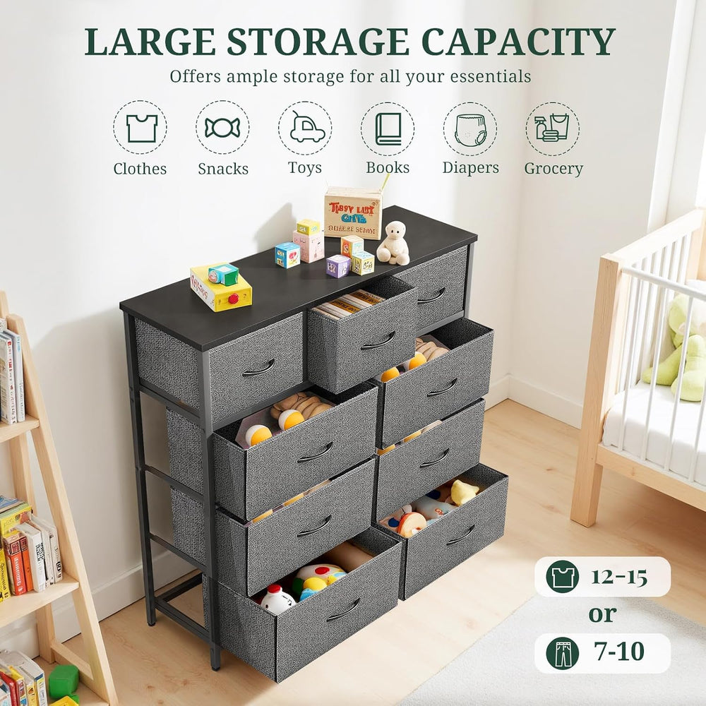 9-Drawer Dresser for Bedroom, Anti-Tip Tall Storage Organizer