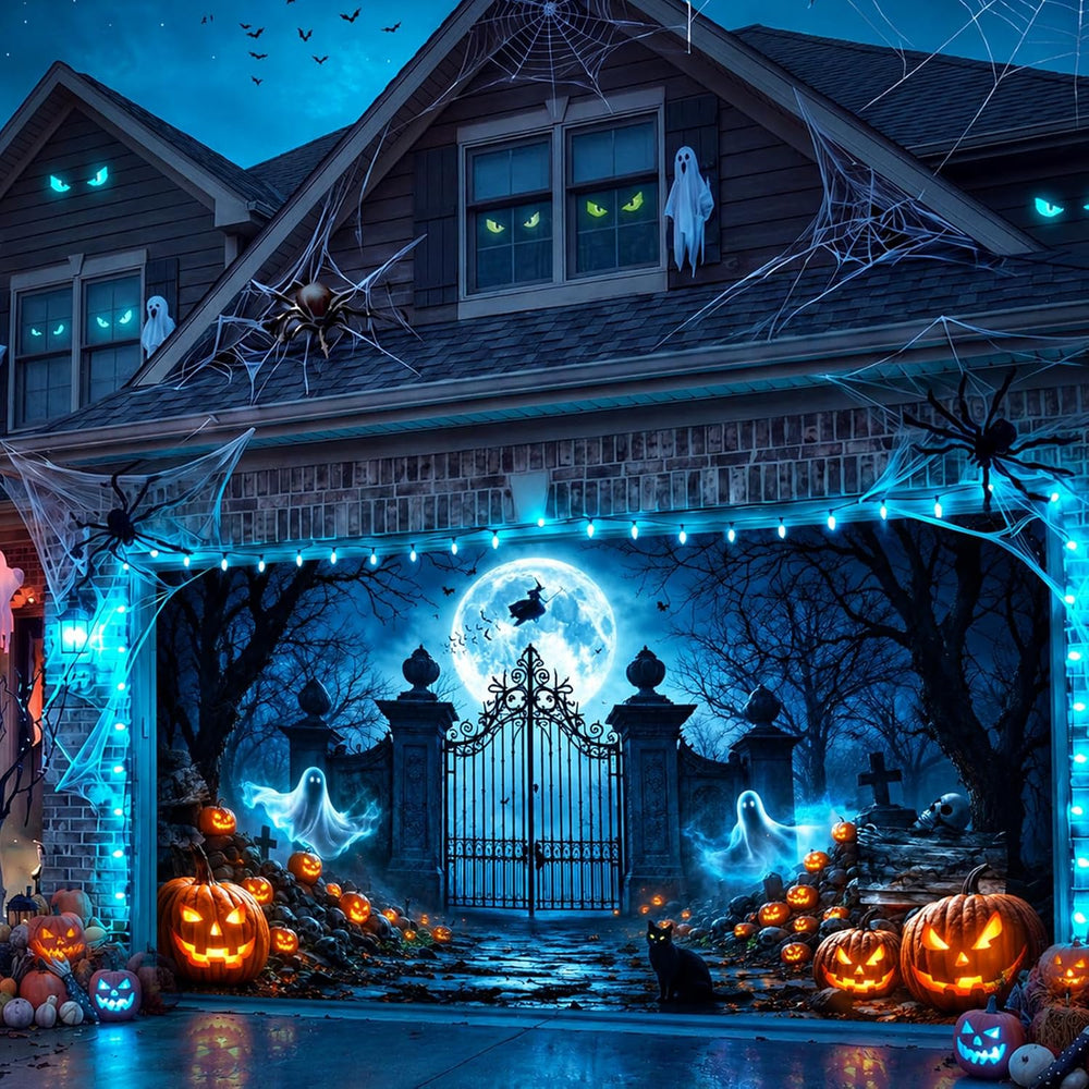Tioncy 8x16ft Halloween Garage Door Cover Decor Large Spooky Hanging Banner