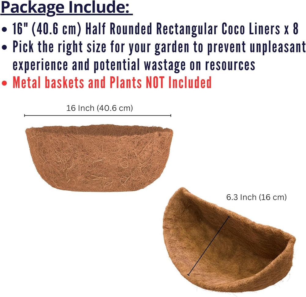 LaLaGreen 16" (8 Pack, Half Rounded Rectangular) Trough Coco Liners – Me...