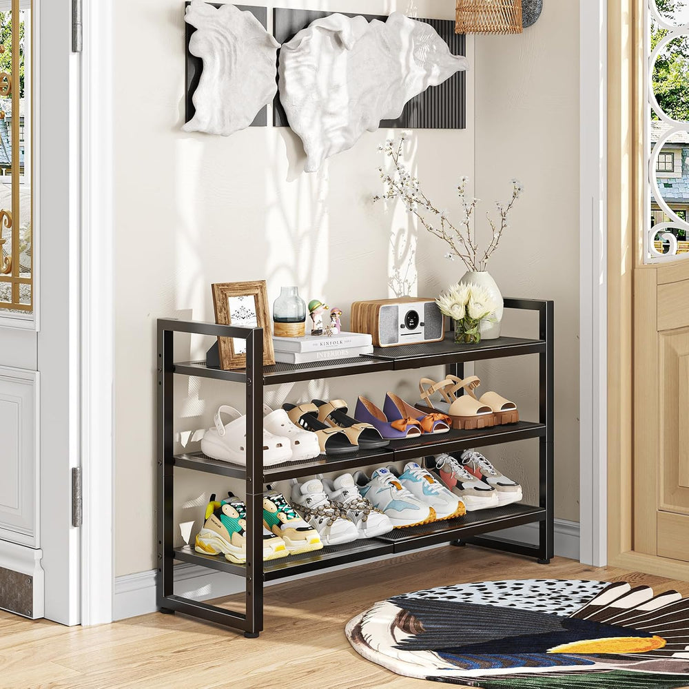 Simple Trending 3-Tier Expandable Shoe Rack, Black