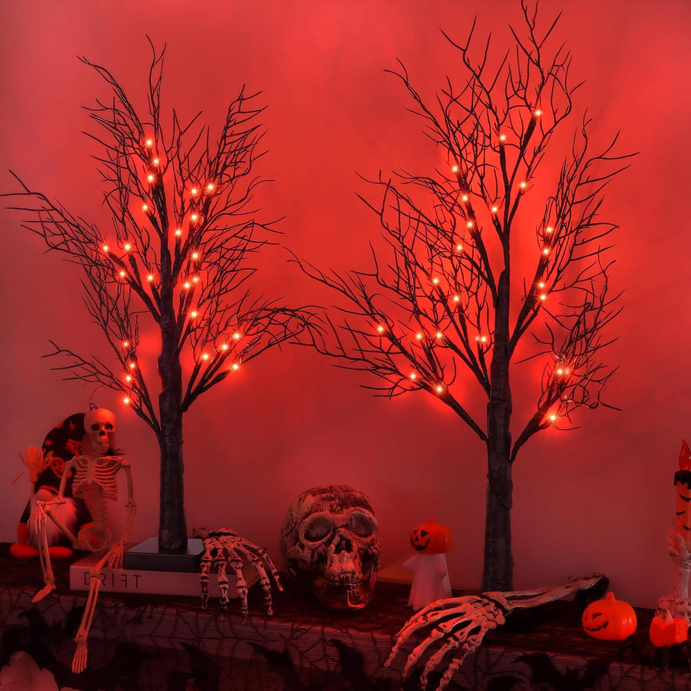 Halloween Decorations Indoor 2 Pack 24 Inch Black Halloween Tree with 48 Oran...