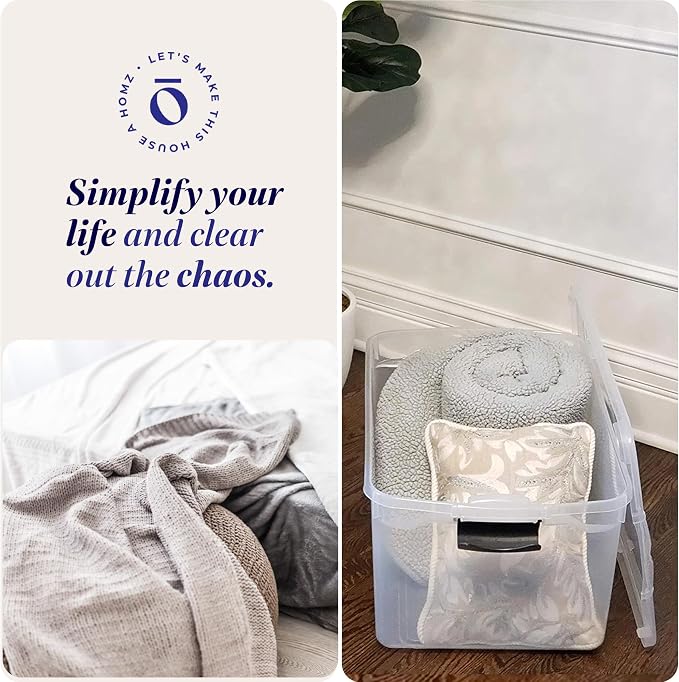 HOMZ 2-Pack Latching Lid, Large Clear Plastic Storage Bins