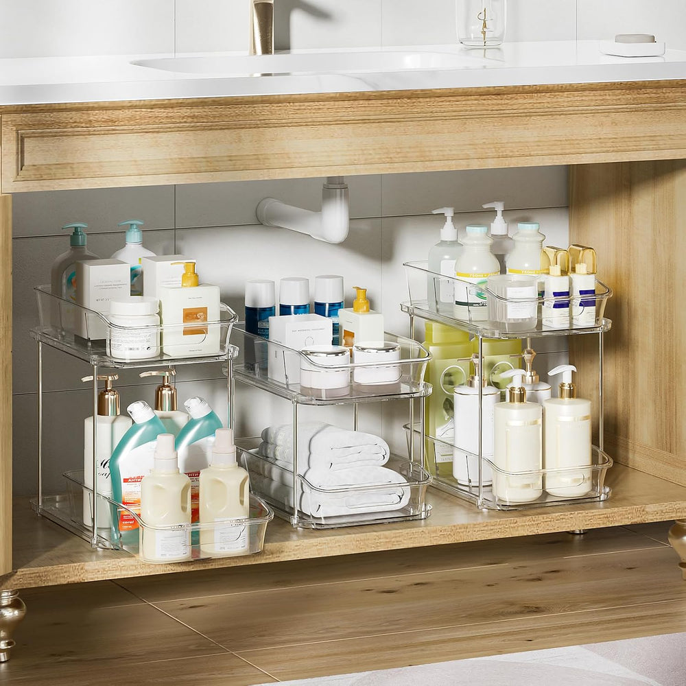 Delamu 2-Tier Under Sink Organizers and Storage, Multi-Purpose Stackable Bath...