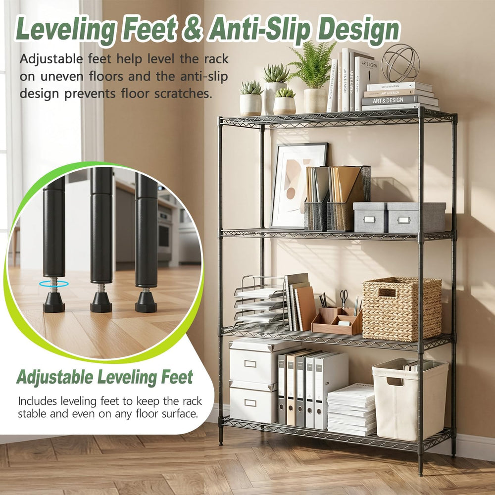 BestOffice | 4-Tier Wire Shelf | 35" x 13.4" x 53.7" | Black