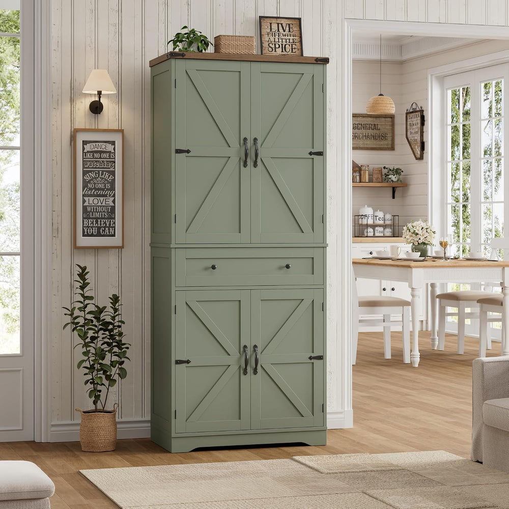 HOSTACK 71" Kitchen Pantry Storage Cabinet, Farmhouse Pantry Cabinet, Green