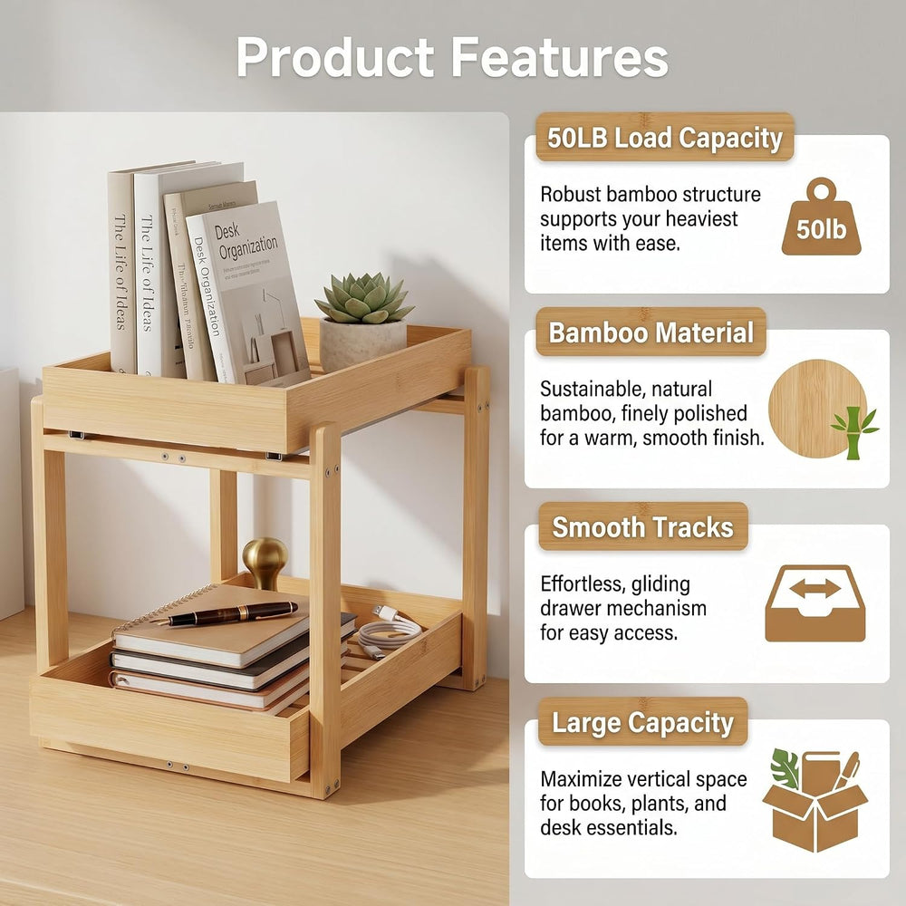 Bamboo Under Sink Organizer Adjustable Height 2 Tier Bathroom Organizer