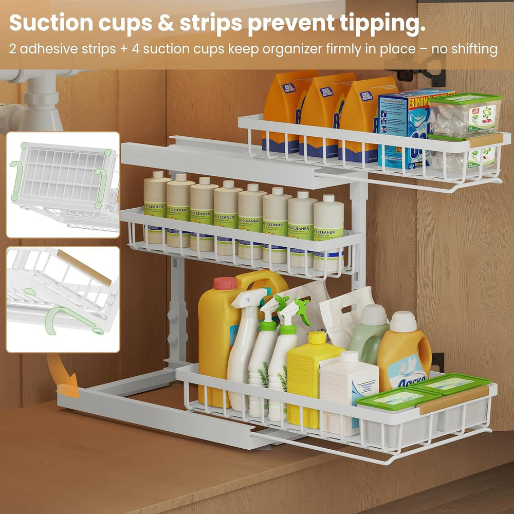 Under Sink Organizer and Storage for Bathroom and Kitchen - 2 Pack 3 Tier