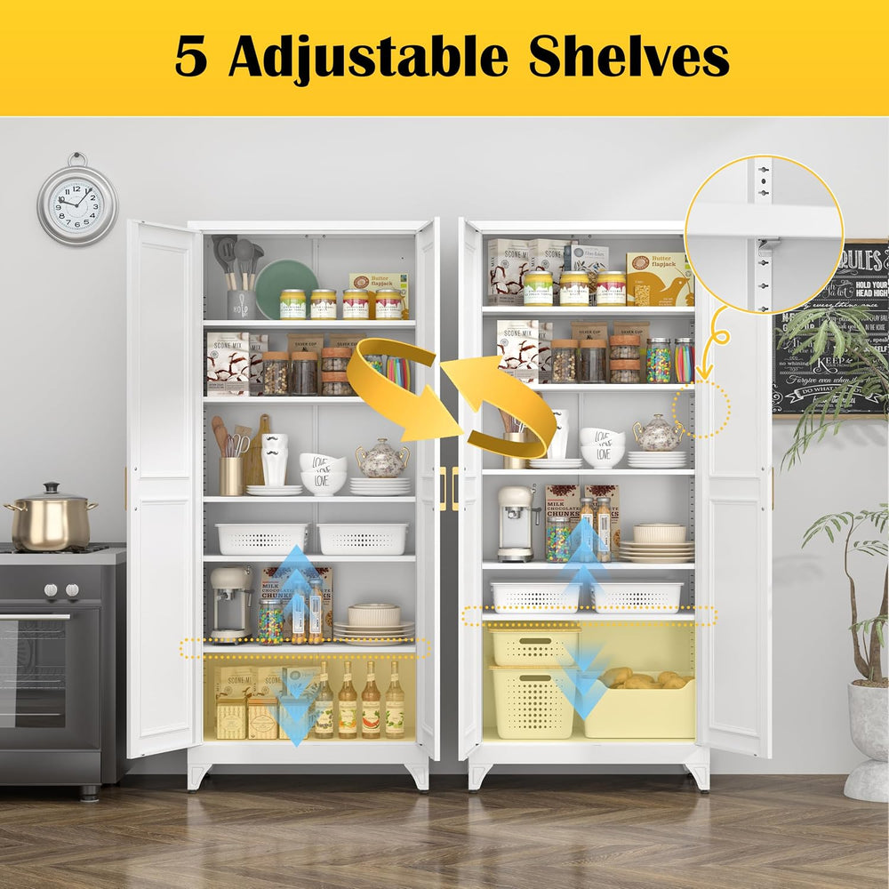 75”Metal Pantry Storage Cabinet with Doors & 5 Adjustable Shelves