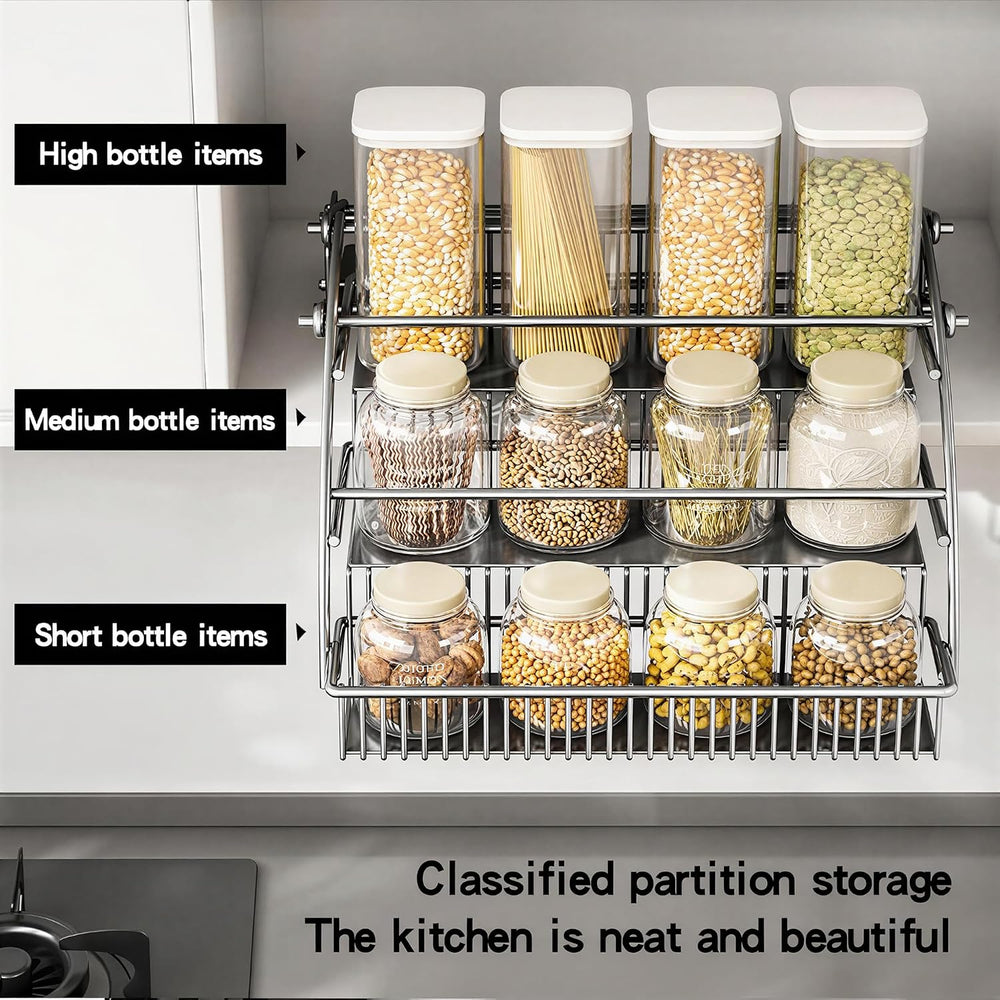 3-Tier Pull Down Spice Rack Organizer Expandable Pull-Out for Upper Cabinet