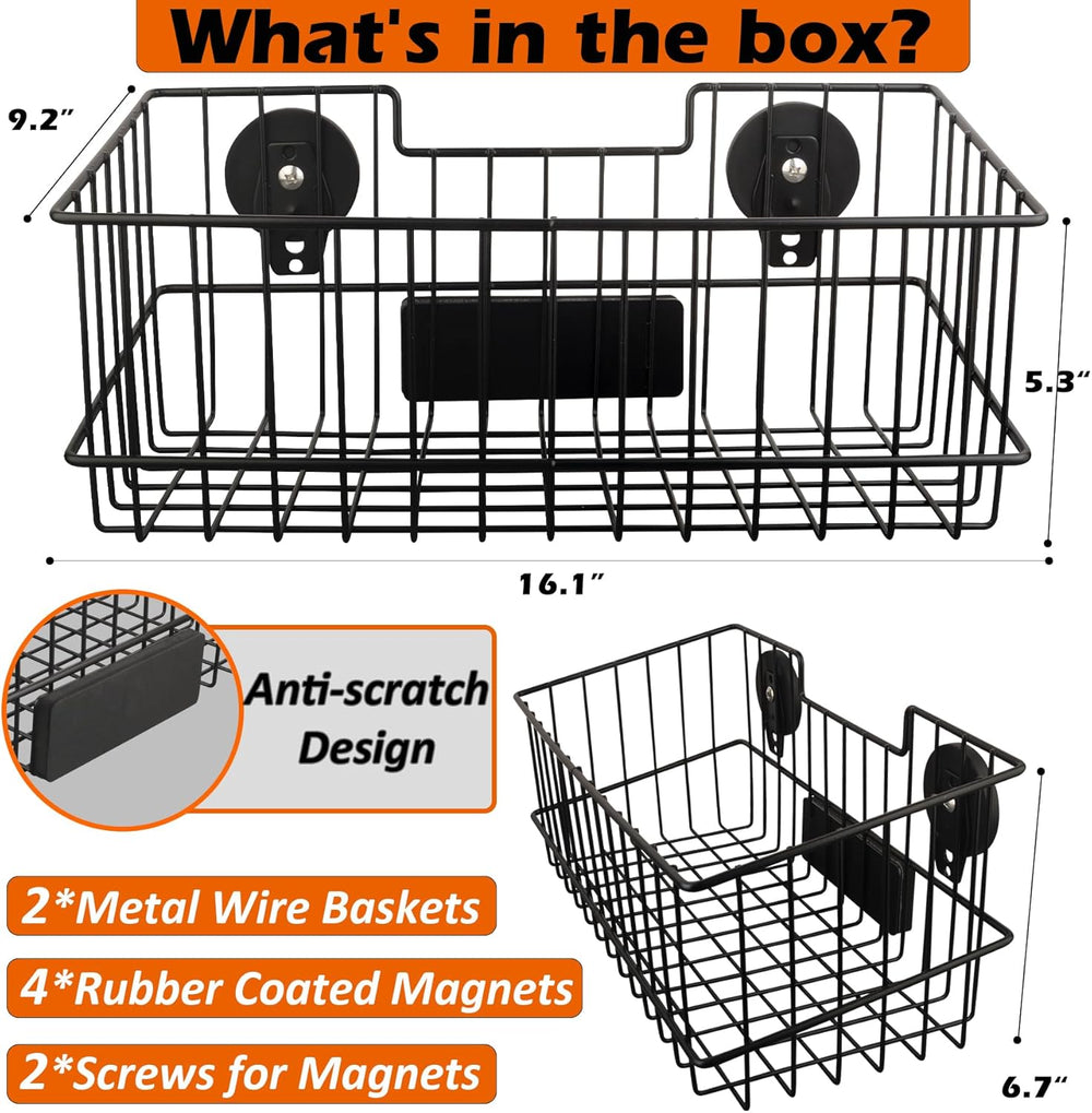 MUTUACTOR Heavy Duty Magnetic Basket,2PCS Solid Metal Magnet Storage Shelves ...