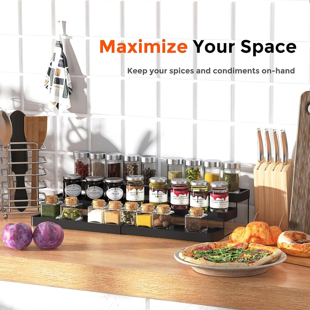 2 Pack Expandable Spice Rack Organizer for Cabinet - 3 Tier Adjustable Cabine...