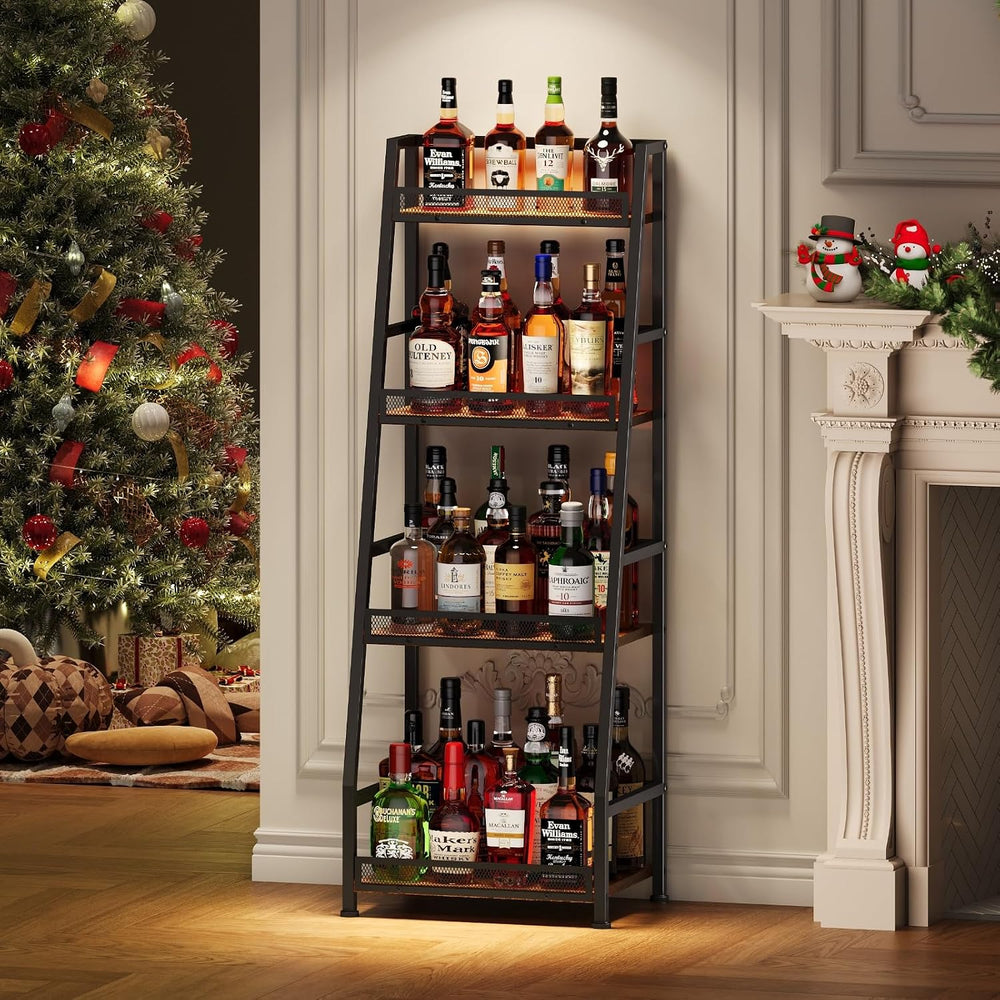 4-Tier 43.89’’ Trapezoid Liquor Cabinet with Fences for Home Bar