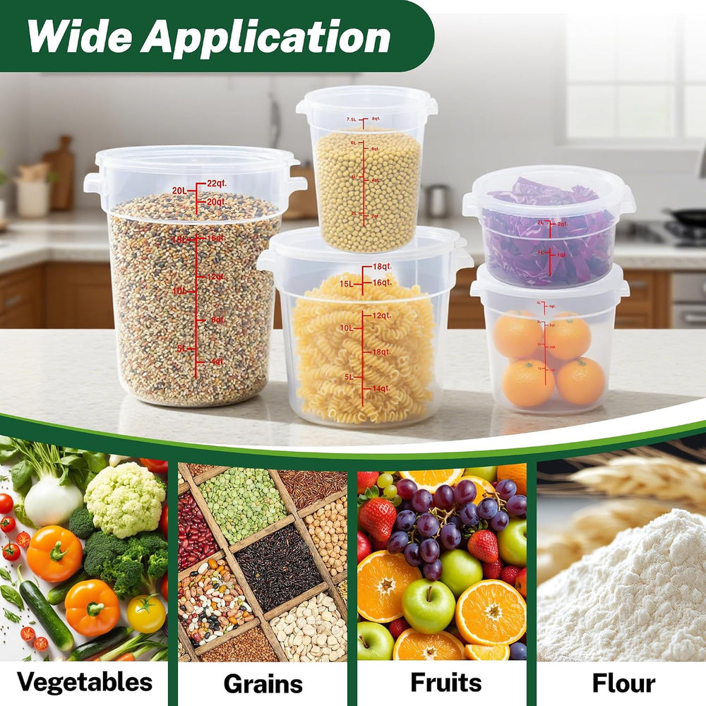 4 Pack 22 Qt Round Food Storage Containers with Lids, Translucent