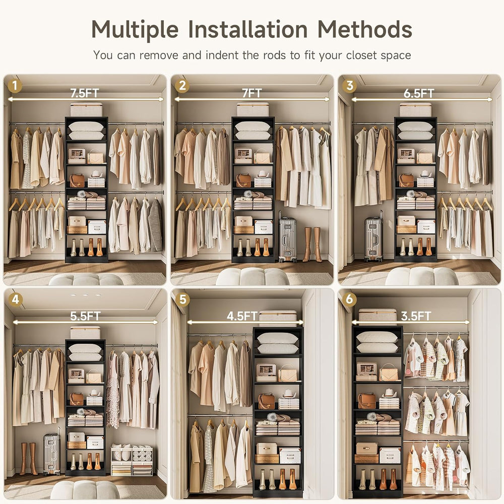 ONBRILL W1 3.5FT-7.7FT Closet System with 4 Chrome-Plated Telescopic Rods