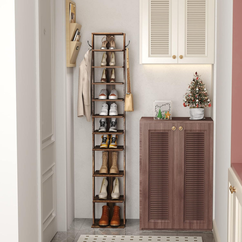 HOMEFORT 10-Tier Vertical Shoe Rack, Corner Shoe Tower, Slim Shoe Organizer w...