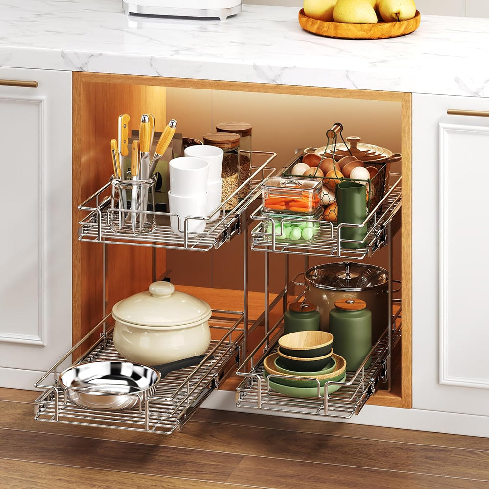 2 Tier Individual Pull Out Cabinet Organizer 5½" W x 21½" D, Heavy ...