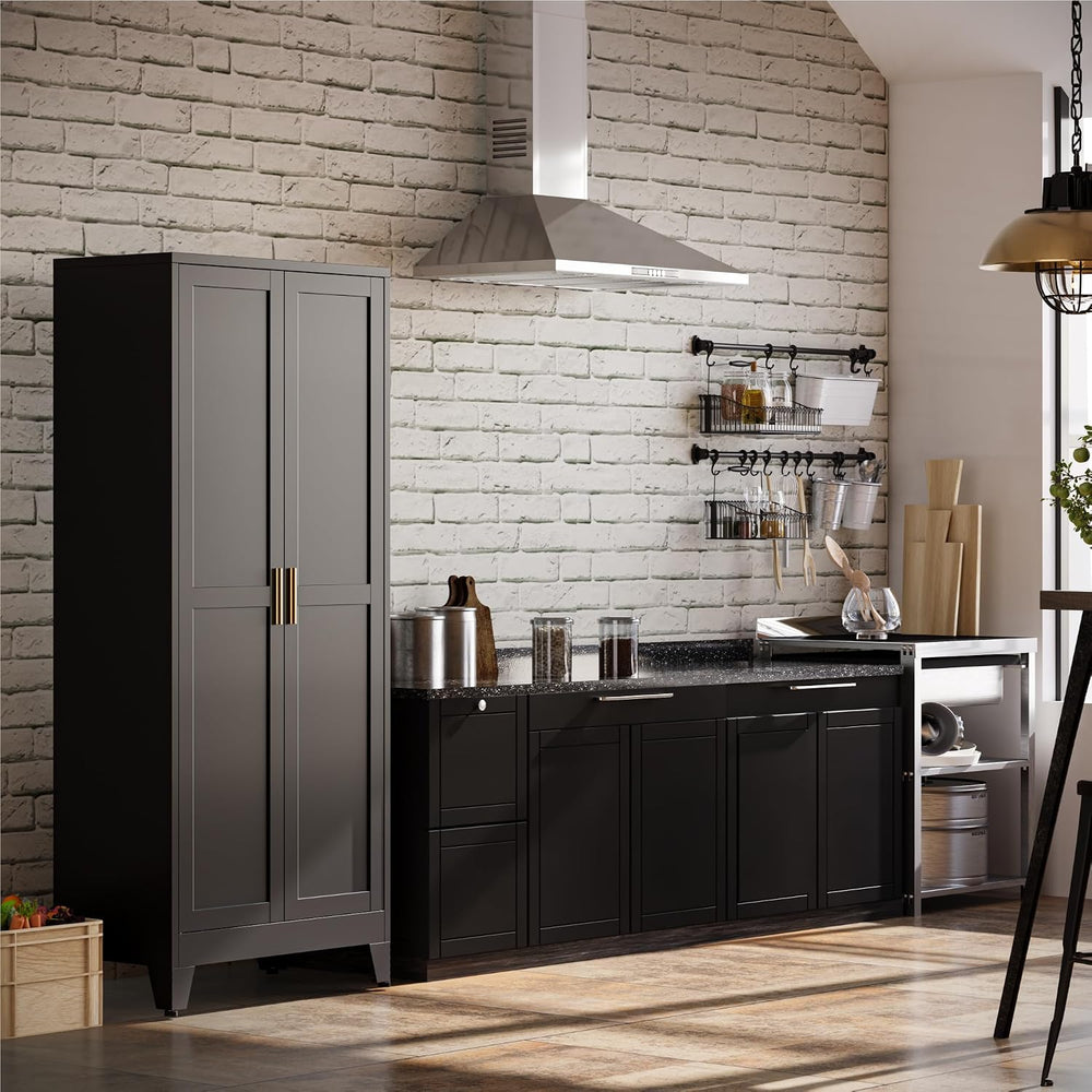 Bevivog Metal Kitchen Pantry Cupboard Cabinet, 71" Black Utility Storage...