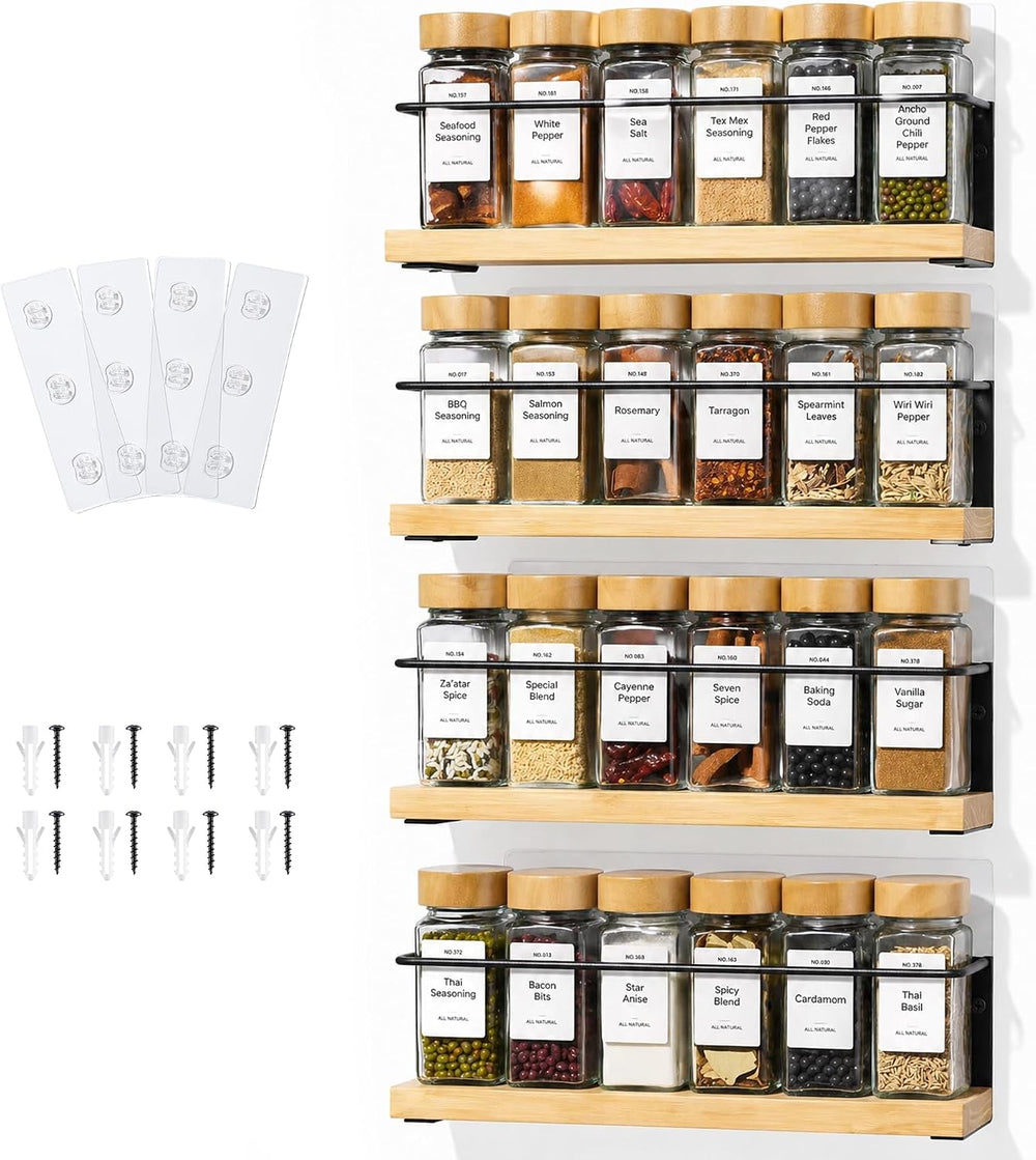 4-Tier Wall Mount Spice Rack Organizer- Screw/Adhesive Mount, Black Metal &am...